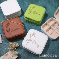 Engraved Birth Flower jewellery Box, Gift for her, Travel Jewelry Case, Birthday Gift, Bridal Party Gifts, Bridesmaid Gifts Lamoriea