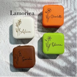 Engraved Birth Flower jewellery Box, Gift for her, Travel Jewelry Case, Birthday Gift, Bridal Party Gifts, Bridesmaid Gifts Lamoriea