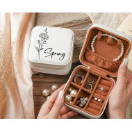 Custom Birth Flower Jewelry Organizer,Engraved Leather Jewelry Case, Personalized Floral Travel Jewelry Box,Bridesmaid Proposal Gifts HawkeGifts