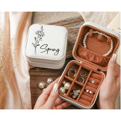 Custom Birth Flower Jewelry Organizer,Engraved Leather Jewelry Case, Personalized Floral Travel Jewelry Box,Bridesmaid Proposal Gifts HawkeGifts