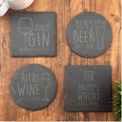 Slate Coaster, Personalised Your Drink Here, Tea Coffee Gin Beer Wine Whisky Laser Engraved Gift, Wedding, Birthday, Anniversary, Christmas LaserChimp